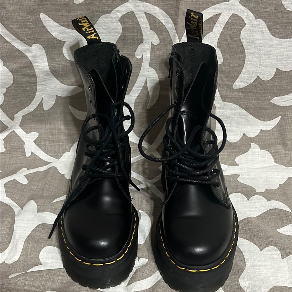 Dr. Martens Black Combat Boots with Yellow Stitching